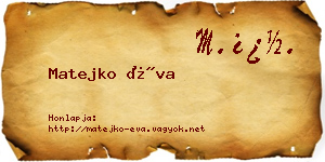 Matejko Éva névjegykártya
